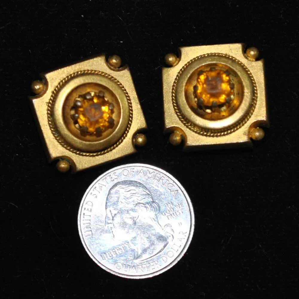 Unique Victorian Collar Buttons / Cufflinks with Amber Colored Stones